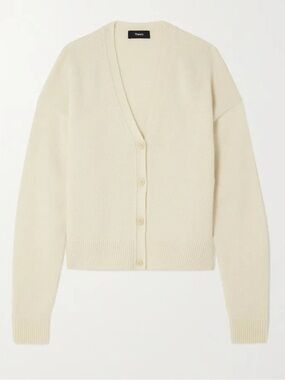 Theory Cream Button V-Neck Cardigan Sweater